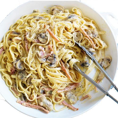 Spaghetti Carbonara (white Sauce with Bacon & Mushroom)